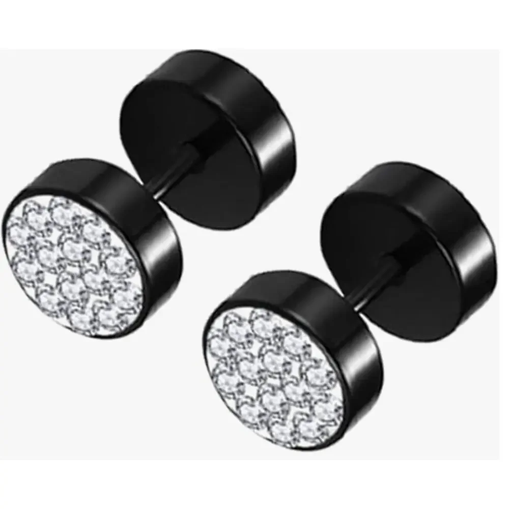11 Punk Pairs Earrings for Men, Stainless Steel Earrings- Black Silver